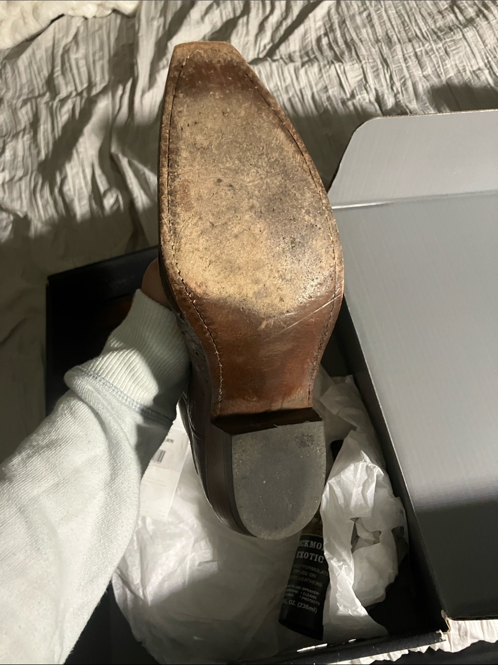 Lucchese Brown Leather Western Heeled Boots with Multicolor Stitching - Picture 6 of 7